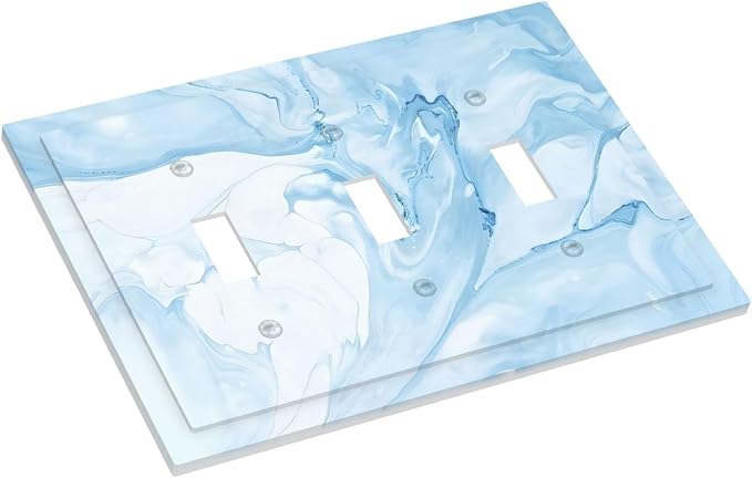 Navy Blue Sea Waves Spilled Ink Marble Simplicity Print Decorative Switch Plates 3 Gang Wall Plate Triple Toggle Light Switch Cover Faceplate Electrical Wall Panels for Bathroom Living Room Decor