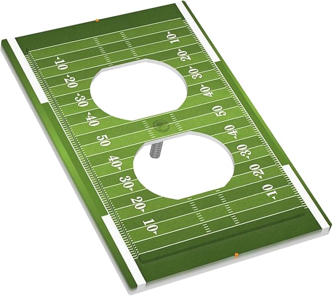 Football Field Duplex Wall Plate - 1-Gang Standard US Size Game Day Gridiron Outlet Covers, Vintage Football Design for Boys Room Decor
