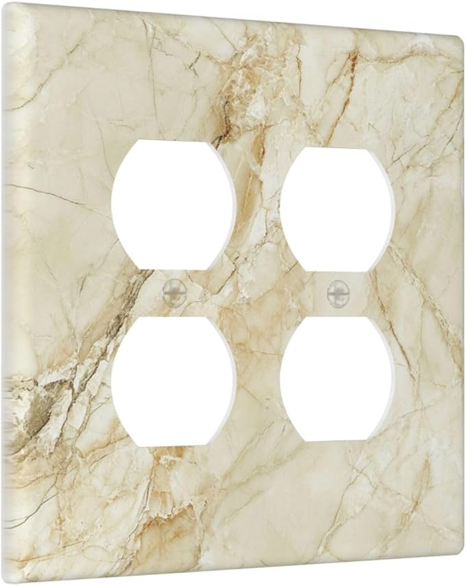 Light Switch Cover Plate Creamy Beige Marble Abstract Minimalism 2 Gang Socket Covers Double Duplex Wallplates Switch Plates and Outlet Covers for Bathroom Home Decor