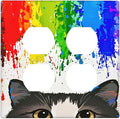 Cat Rainbow Double Duplex Receptacle Outlet Cover Wall Plate Decorative 2 Gang Light Switch Covers Electrical Switchplate Home Decorate Faceplat for Bathroom Bedroom Kitchen Room 4.5 x 4.5 Inch