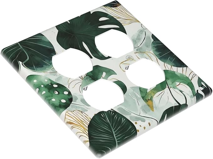 Boho Tropical Green Leaf Watercolor Banana Leaves Outlet Covers 2 Gang Double Duplex Decorative Light Switch Covers Electrical Wallplates Socket Faceplate For Bed Room Living Room Decor
