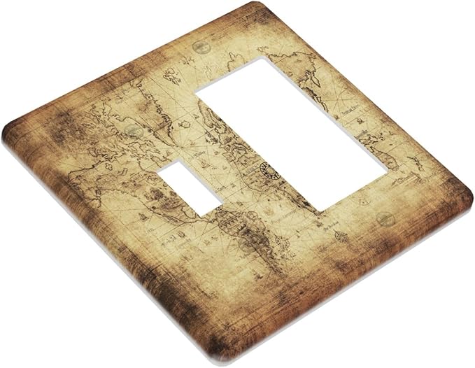 Old World Ocean Map 2 Gang Single Toggle/Rocker Combination Light Switch Cover Decorative Wall Plate Cover Electrical Faceplate Art Oil Painting Decor