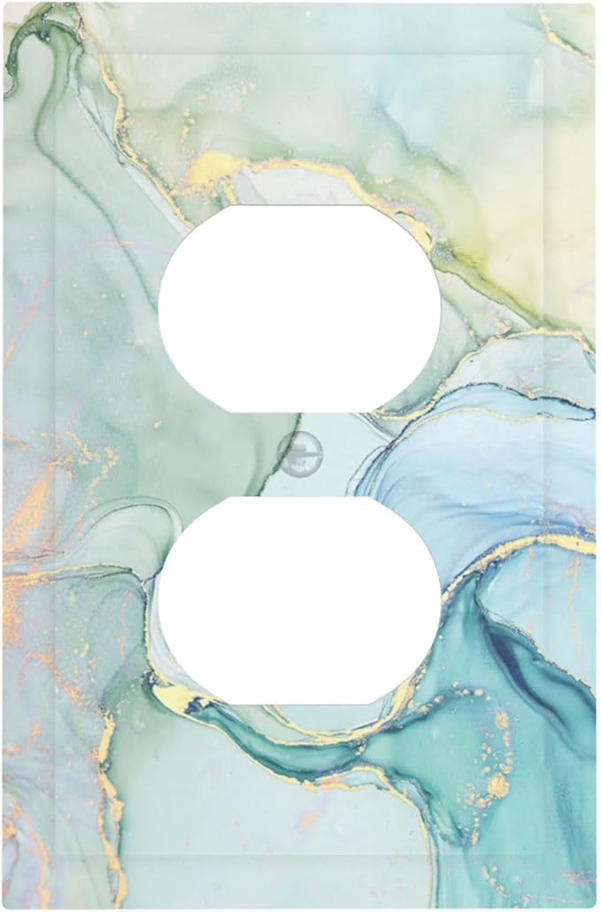 Outlet Covers Teal Gold Marbling Turquoise 1 Gang Duplex Wall Plate Decorative Switch Plates Electrical Receptacle Faceplate Light Switch Cover for Bathroom living Room Decor