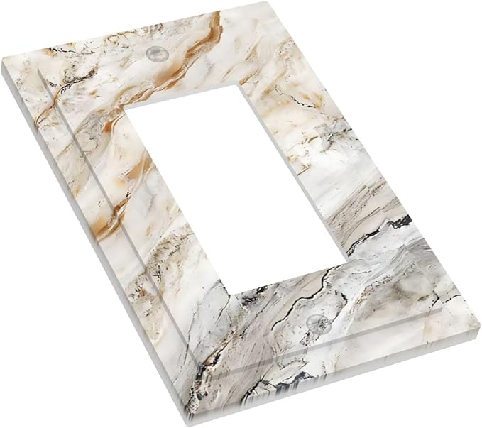 Matte Beige Gold Marble Granite Abstract Print Decorative Outlet Covers 1 Gang Single Rocker Light Switch Cover Plate Wall Plates GFCI Faceplate for Bathroom Kitchen Decor