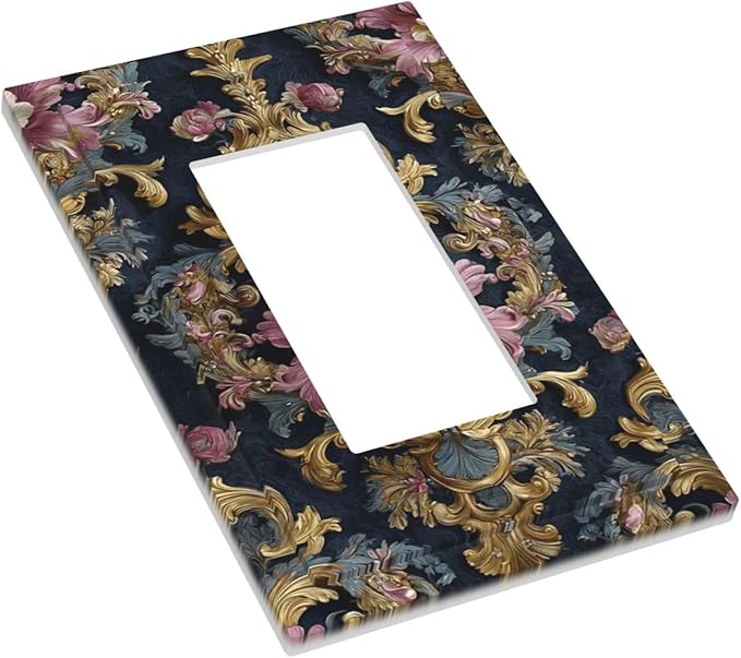 Decorative Outlet Covers Rococo Pink Floral Flower Gold Leaf 1 Gang Rocker Light Switch Cover Plate Single Wall Plates for Electrical Outlets Switch Plate Covers Faceplate for Home Decor