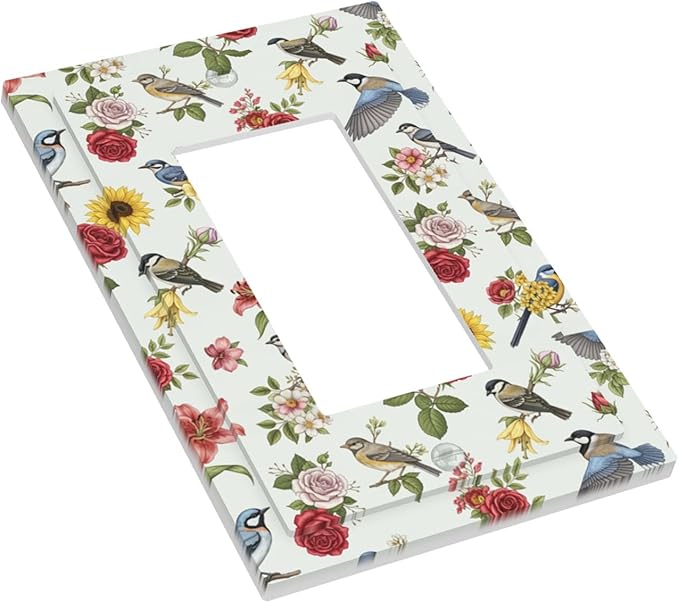 Vintage Birds & Blooms Single Rocker Switch Cover - 1-Gang Standard US Size English Countryside Chintz Light Switch Covers, Botanical Floral & Songbird for Bedroom Decor