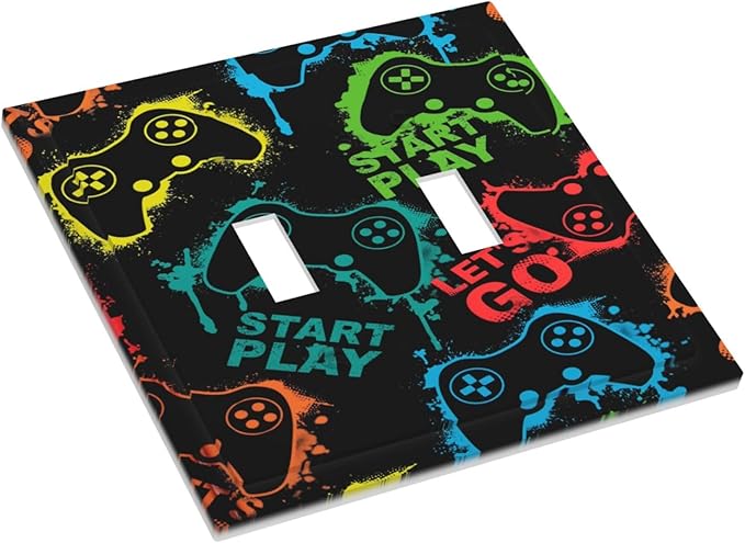 Gaming Hippie Gamer Modern Gamepad Colorful Graffiti Decorative Switch Plates 2 Gang Double Toggle Outlet Light Switch Cover Wall Plate Electrical Faceplate for Kids Room Nursery Decor