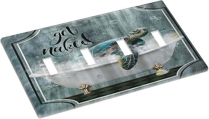 Teal Green Sea Turtle Funny Ocean Vintage Tortoise Beach Theme Light Switch Covers Quad Toggle 4 Gang Wall Plate Decorative Switch Plates Electrical Faceplate for Kids Room Bathroom Decor