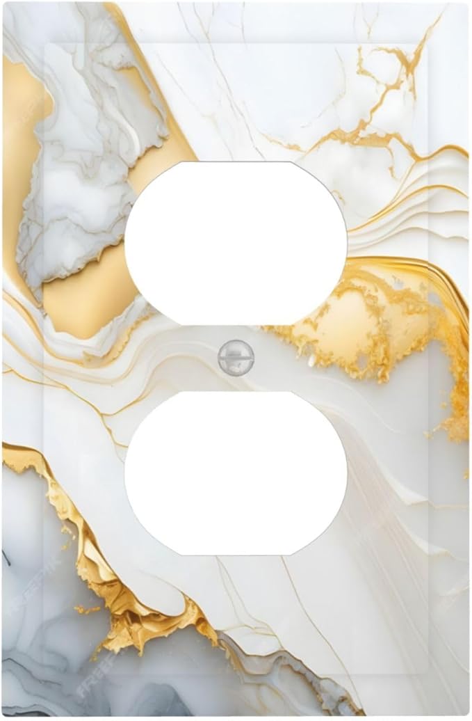 Exquisite White Gold Marble Abstract Luxurious Print Outlet Covers 1 Gang Duplex Light Switch Cover Decorative Switch Plates Electrical Receptacle Faceplate Wall Plate for Bathroom Kitchen Decor