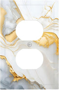 Exquisite White Gold Marble Abstract Luxurious Print Outlet Covers 1 Gang Duplex Light Switch Cover Decorative Switch Plates Electrical Receptacle Faceplate Wall Plate for Bathroom Kitchen Decor