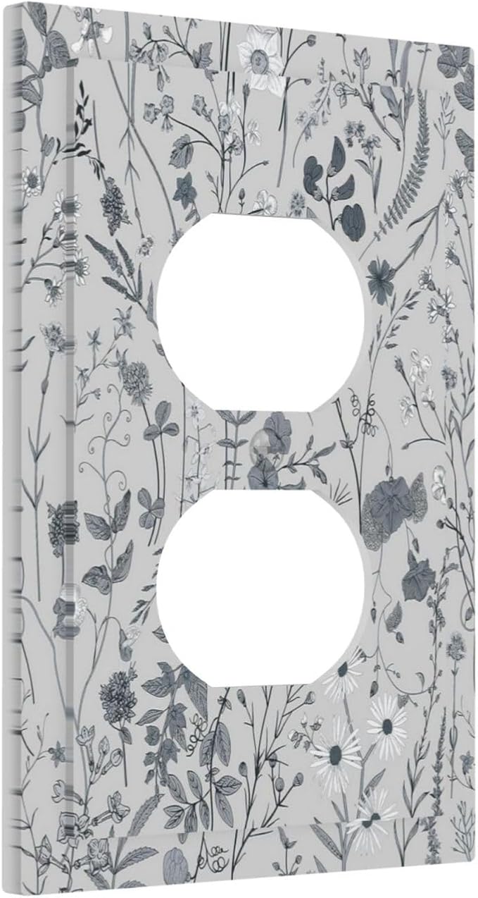 Boho Wild Flowers Farm Floral 1 Gang Outlet Plate Covers Decorative Single Duplex Wall Plate Electrical Receptacle Light Switch Cover Art Faceplate Switchplate for Home Living Room Decor