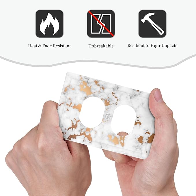 Elegant Golden White Grey Gold Marble Golden Luxury Abstract 1 Gang Single Duplex Wall Plate Receptacle Outlet Cover Modern Crack Ink Texture Electrical Faceplate Switchplate Device Light Switch Cover