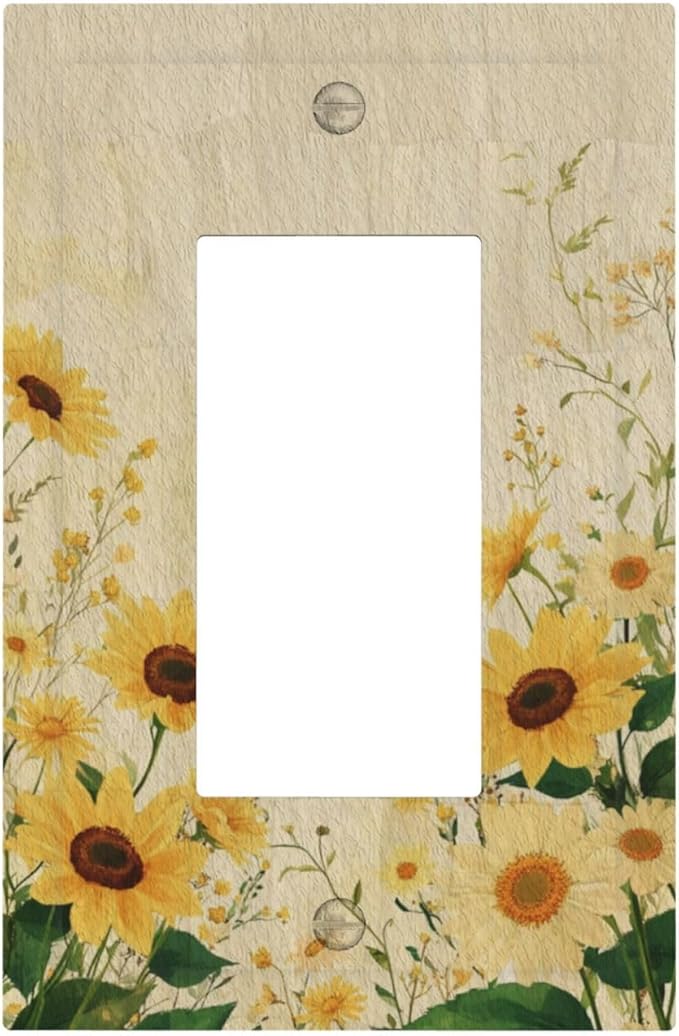 Decorative Light Switch Cover Plate with Vintage Botanical Sunflower Field Design 1 Gang Rocker Outlet Covers Single Decora Gfci Device Wall Plate for Nature Yellow Blooms Wall Decor
