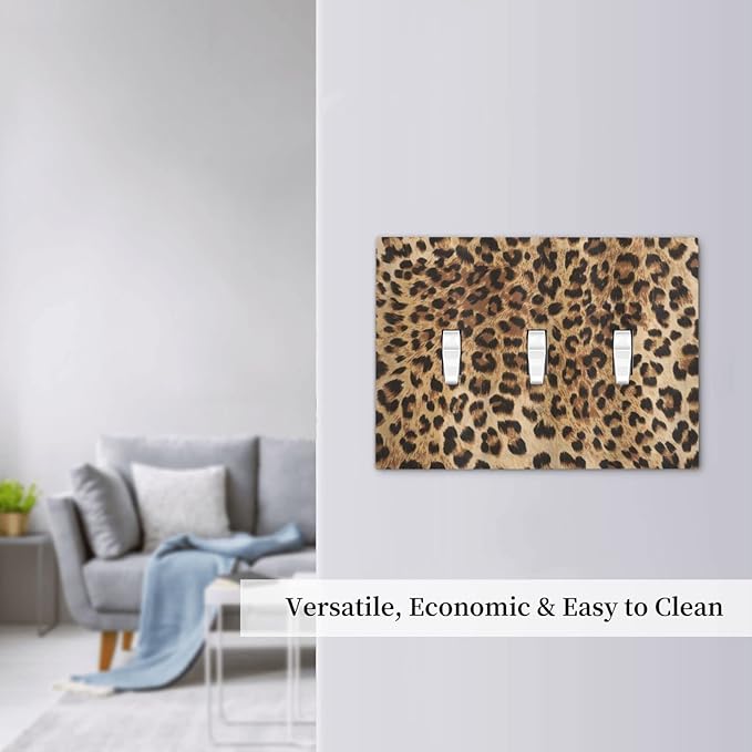 Classic Leopard Cheetah 3 Gang Triple Toggle Light Switch Wall Plate Cover Decorative Electrical Faceplate For Girls Boys Home Bedroom Decorate Large Size 6.7" x 4.8