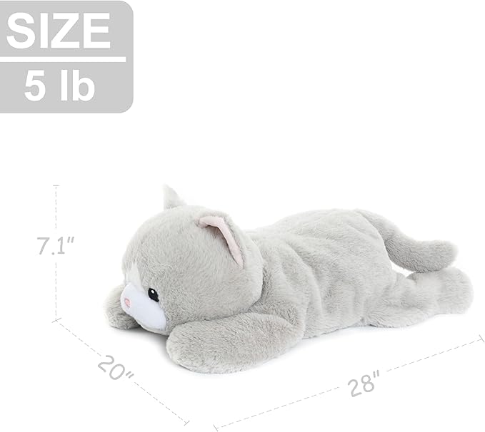 WEIGEDU 5lbs Weighted Cat Stuffed Animal Plush Toy with Embroidered Eyes and Removable Weight Pack - 28 Inches, 5 lbs for Kids and Adults