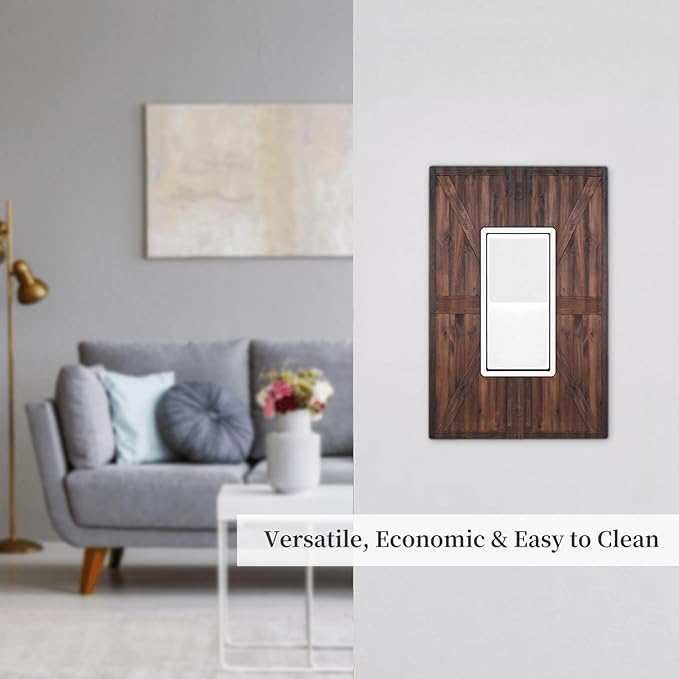 Rustic Barn Doors Vintage Brown Wood Plank Print Decorative Outlet Covers 1 Gang Single Rocker Light Switch Cover Plate Wall Plates GFCI Faceplate for Farmhouse Home Decor