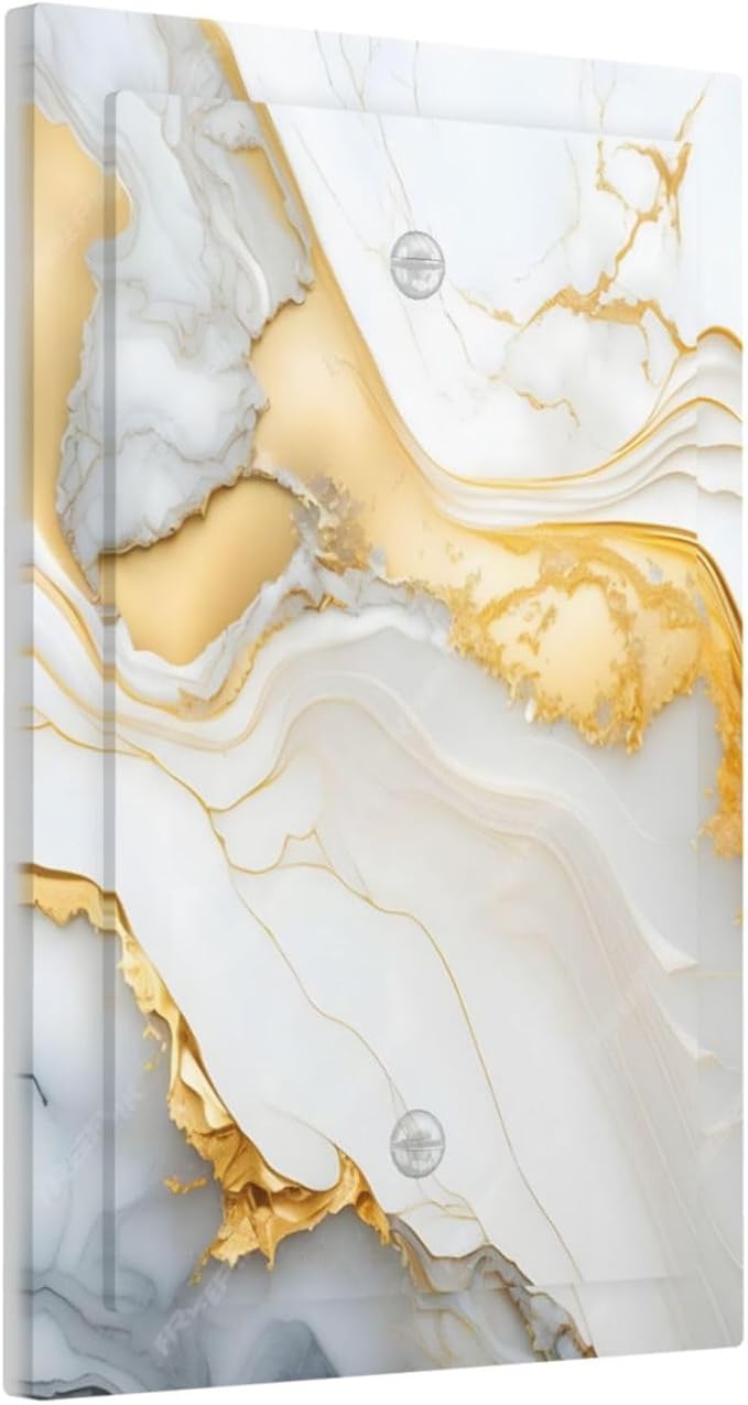 Exquisite White Gold Marble Abstract Luxurious Print Light Switch Cover Plate 1 Gang No Device Blank Electrical Wall Plates Faceplate Decorative Switch Plate Covers for Bathroom Kitchen Decor