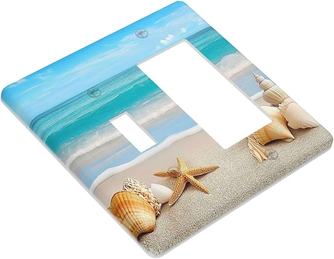 Outlet Covers Seashells Beach Starfish Scallop 1 Toggle 1 Rocker Combination Decorative Wall Plate Electrical Switch Plates Light Switch Cover Plate For Bathroom Home Decor