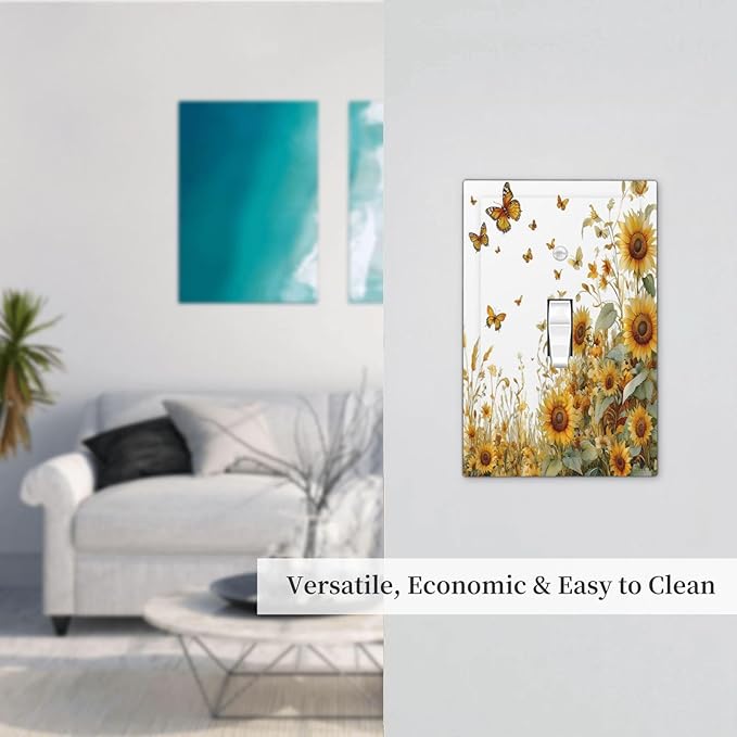 Sunflower Gold Wildflowers Summer Butterfly Decorative Light Switch Cover 1 Gang Single Toggle Device Electrical Faceplate Switchplates Decorator Outlet Wall Plate for Bedroom Living Room Decor