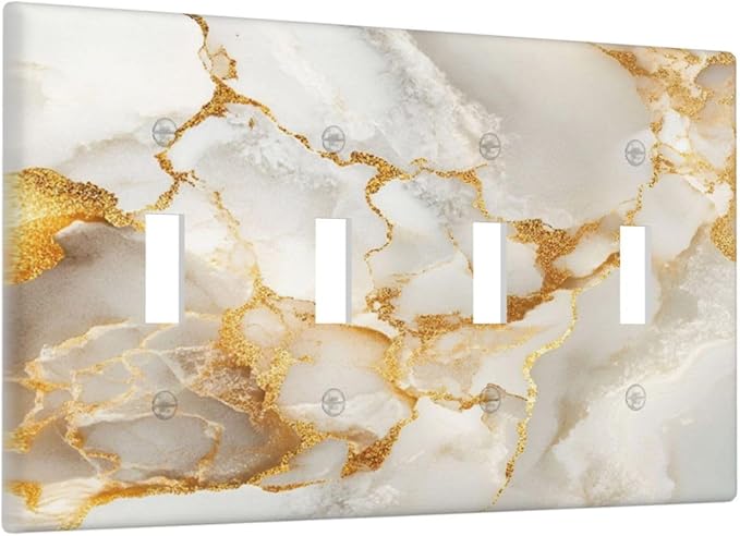 Gold Marble Crack Simple Abstract Print Light Switch Covers Quad Toggle Electrical Faceplate 4 Gang Wall Plate Decorative Switch Plates for Bathroom Kitchen Home Decor