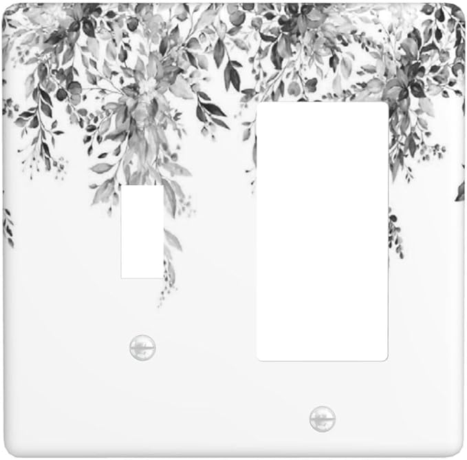 Outlet Covers Grey Floral Plant Eucalyptus Leaf Flower 1 Toggle 1 Rocker Combination Decorative Wall Plate Electrical Switch Plates Light Switch Cover Plate For Bed Room Living Room Decor