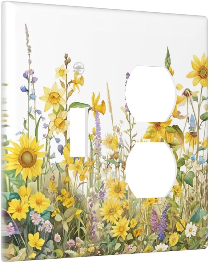 Wildflowers Sunflower Lavender Daisy Floral Wallplates 1 Toggle 1 Duplex Switch Plate Electrical GFCI Faceplate Decorative Light Switch Covers for Bedroom Living Room Decor