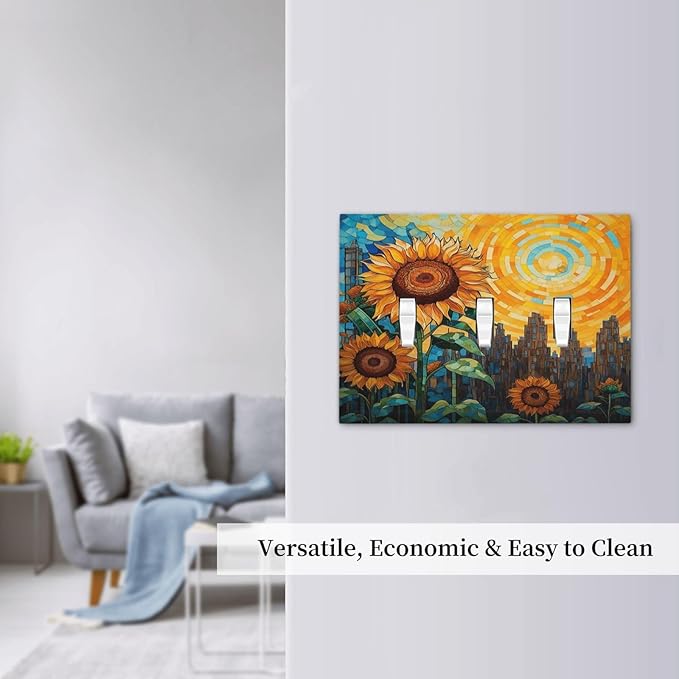 Abstract Sunflower Graffiti Floral Paint Art Flower Decorative Switch Plates 3 Gang Wall Plate Faceplate Electrical Wall Panels Triple Toggle Light Switch Cover for Bedroom Living Room Decor