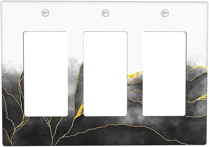 Light Switch Covers Black And Gold Marble White Golden Leaves 3 Gang Rocker Electrical GFCI Decorative Triple Outlet Wall Plate Cover Switchplate for Bedroom living Room Decor
