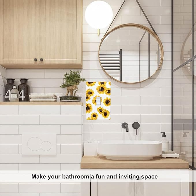 Sunflowers 1 Gang Light Switch Cover Yellow Floral Flowers White Single Toggle Wall Plate Electrical Switchplate Decorative Faceplate for Home & Office 4.5 x 2.76 Inch