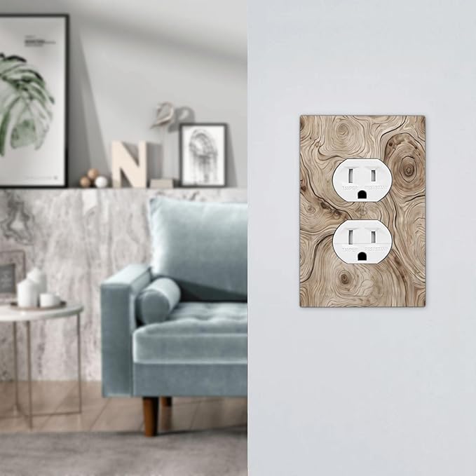 Tree Annual Rings Burl Texture Brown Wood Grain Print Outlet Covers 1 Gang Duplex Light Switch Cover Decorative Switch Plates Electrical Receptacle Faceplate Wall Plate for Farmhouse Bedroom Decor