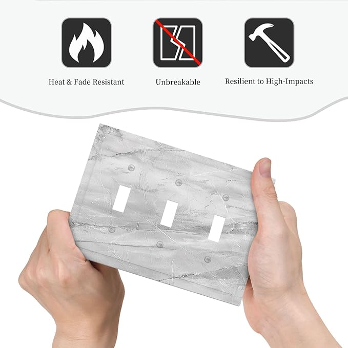 Decorative Light Switch Cover Plate Gray Marble Pattern 3 Gang Wall Plate Triple Toggle Switch Plate Covers Electrical Outlet Cover for Home Farmhouse Decor