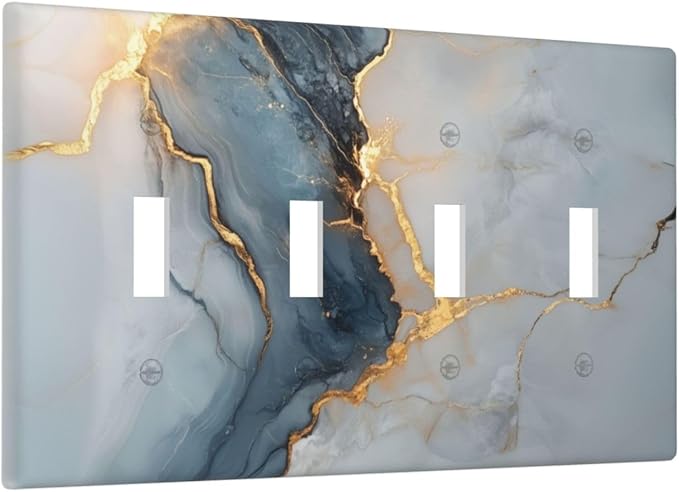 Abstract Blue Granite Luxury Texture Print Quad Toggle Light Switch Cover 4 Gang Wall Plate Decorative Electrical Switchplates Covers for Country Bathroom Bedroom Kitchen Living Room Decor