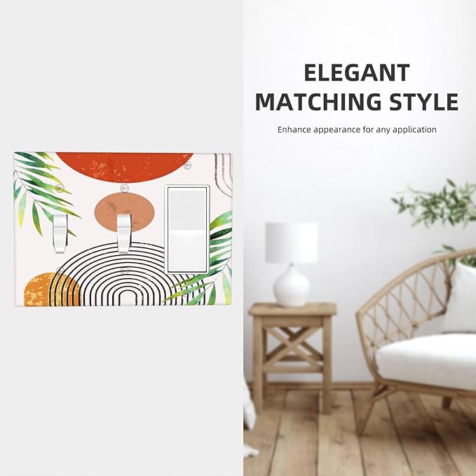Beige Orange Boho Mid Century Abstract 3-Gang 2-Toggle 1-GFCI/Decorator Combination Light Switch Decorative Triple Combo Device Switches/Rocker Outlet Covers and Wall Plate