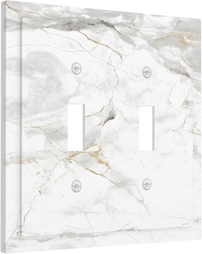 White Marbling Golden Stream Lines Print Decorative Switch Plates 2 Gang Double Toggle Outlet Light Switch Cover Wall Plate Electrical Faceplate for Bathroom Kitchen Decor