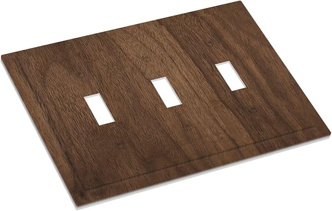 Decorative Light Switch Cover Plate Dark Brown Wood Grain 3 Gang Wall Plate Triple Toggle Switch Plate Covers Electrical Outlet Cover for Farmhouse Cabin Decor