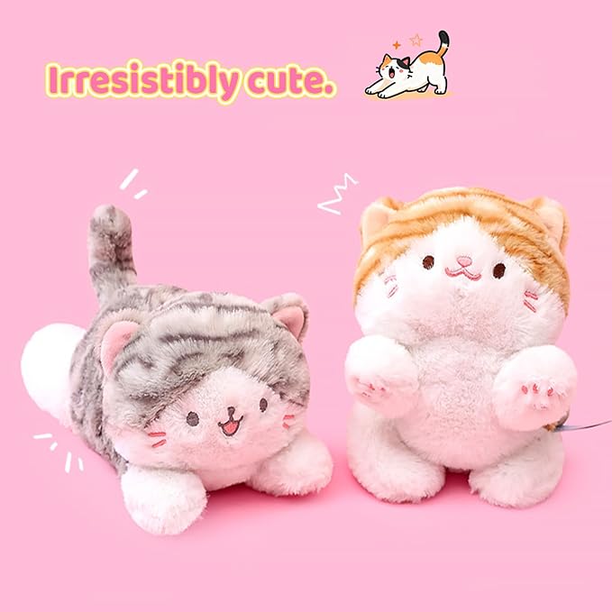 PEACH CAT Striped Cat Stuffed Animal Cute Kitten Plushies Small Plush Toys Gifts for Kids Brown