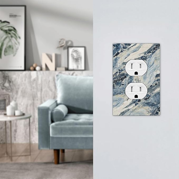 Outlet Covers Blue Grey Marbling Modern Abstract Design 1 Gang Duplex Electrical Receptacle Faceplate Light Switch Cover Wall Plate Decorative Switch Plates for Bedroom living Room Decor