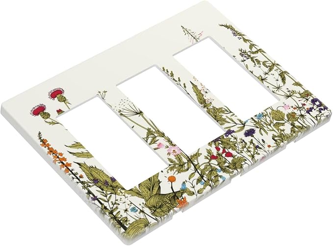 Country Vintage Wild Flowers Floral 3 Gang Triple Rocker/Decorator Light Switch Wall Plate Cover Decorative GFCI Electrical Faceplate Switchplate Dimmer