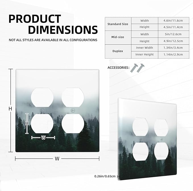Forest Pine Forest Foggy Mountain Natural Scenery Outlet Covers 2 Gang Double Duplex Decorative Light Switch Covers Electrical Wallplates Socket Faceplate for Bed Room Living Room Decor