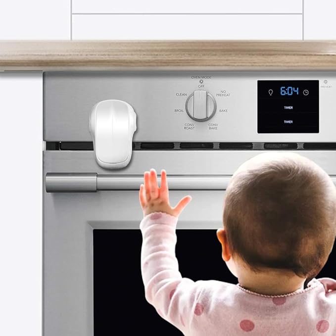 EUDEMON Child Safety Heat-Resistant Oven Door Lock, Oven Front Lock for Kids Easy to Install, Use Adhesive,No Screws or Drill (1 Pack,White)(ONLY for Flat Surface)