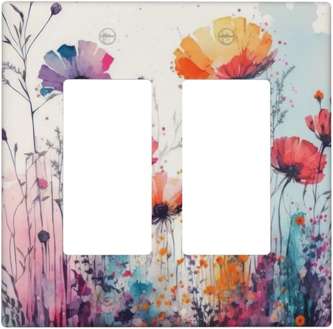 Light Switch Cover Plate Abstract Floral watercolor flowers 2 Gang Wall Plates Double Rocker Outlet Covers Wildflower Decorative GFCI Receptacle Electrical Switchplate for Home Decor
