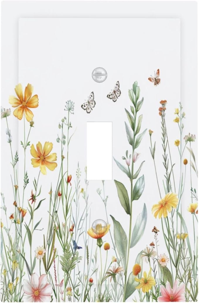 Light Switch Cover Plate Rustic Colorful Floral Butterfly Watercolor Flowers 1 Gang Single Toggle Decorative Switch Plates Wall Plates Electrical Faceplate Socket Covers for Bathroom Bedroom