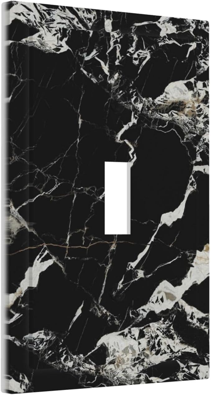 Black Marble Patterns Low Key Luxurious Decorative Light Switch Cover 1 Gang Single Toggle Device Electrical Faceplate Switchplates Decorator Outlet Wall Plate for Bathroom Kitchen Decor