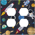 Rocket Planets Astronaut Blue Decorative Outlet Covers 2-Gang Duplex Light Switch Cover Gfci Wall Plate Covers Electrical Receptacle Switch Plate Cover Plug Faceplate for Bathroom Decor
