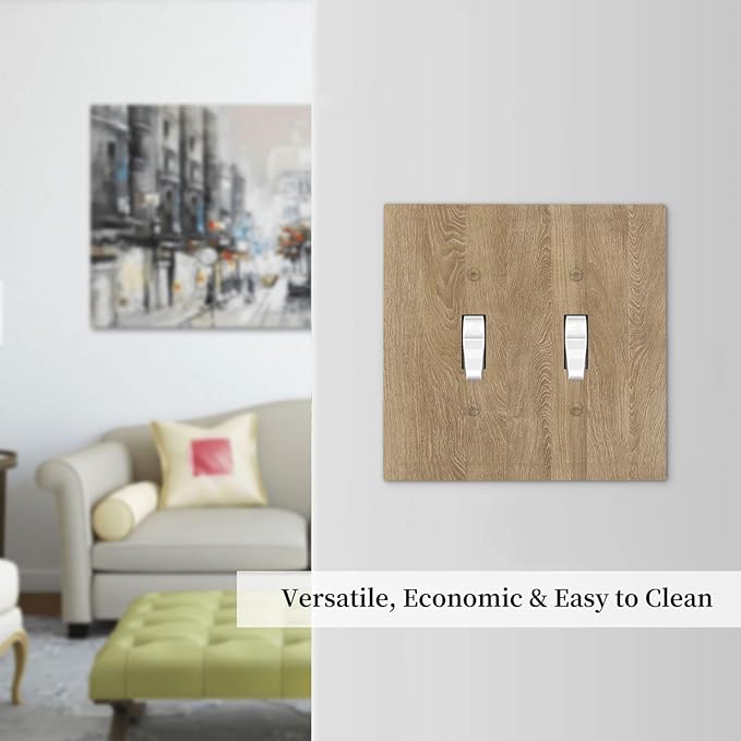 Decorative Switch Plate Covers Light Brown Wood Grain 2 Gang Double Toggle Light Switch Cover Plate Electrical Wall Plate Outlet Cover Outlet Light Switch Cover for Farmhouse Cabin Decor