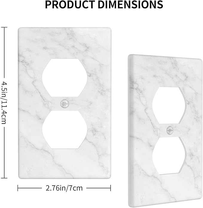Faux White Marble Duplex Outlet Cover – Standard US Size 4.5" x 2.76", Decorative 1-Gang Wall Plate, Durable Polycarbonate Thermoplastic