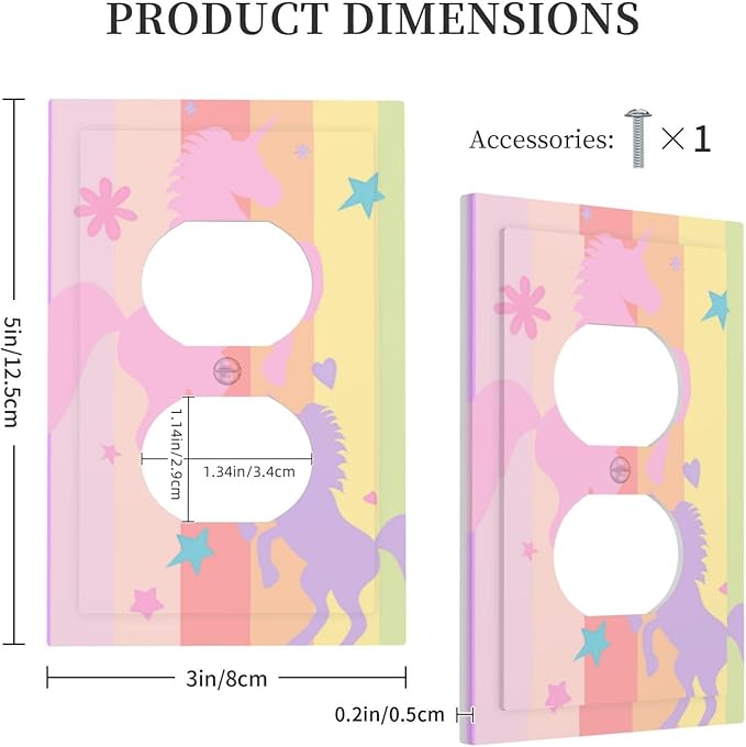 Cute Purple Pink Rainbow Unicorn 1 Gang Electrical Duplex Outlet Covers Light Switch Cover Receptacle Wall Plate Decorative Faceplate for Nursery Girls Boys Room Kids Room Home Decor