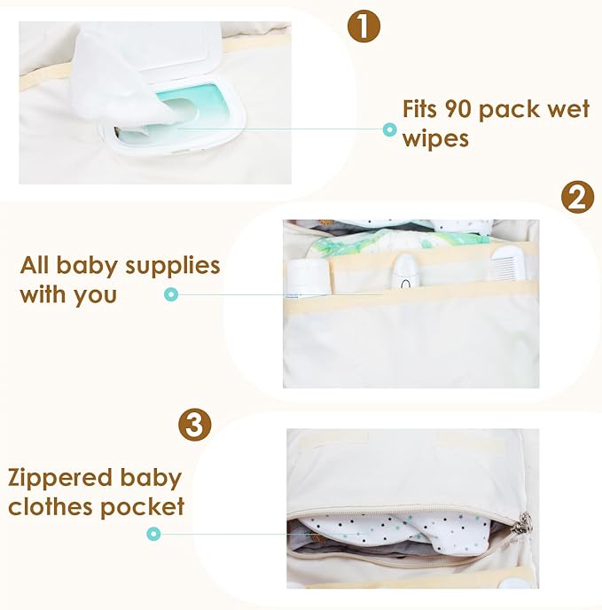 MODAKIDS Baby Bag Organizer, Portable Baby Stroller Mini Diaper Bag Handbag Travel Set with, Quilted with Stroller Straps (Mama)