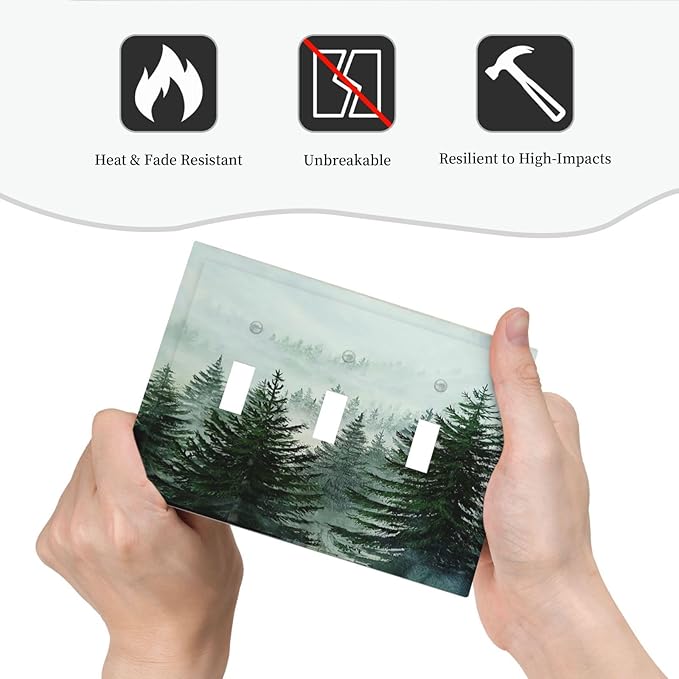 Forest Pinetrees Misty Landscape Nature Decorative Switch Plates 3 Gang Wall Plate Faceplate Electrical Wall Panels Triple Toggle Light Switch Cover for Bedroom Farmhouse Decor