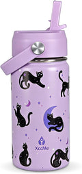 14oz Cat Kids Water Bottle With Straw Lid,Stainless Steel Travel Bottle,Double Wall Leak Proof & BPA-FreeKids Cup,Insulated Tumbler for Toddlers,Metal Bottle for School Boys Girls
